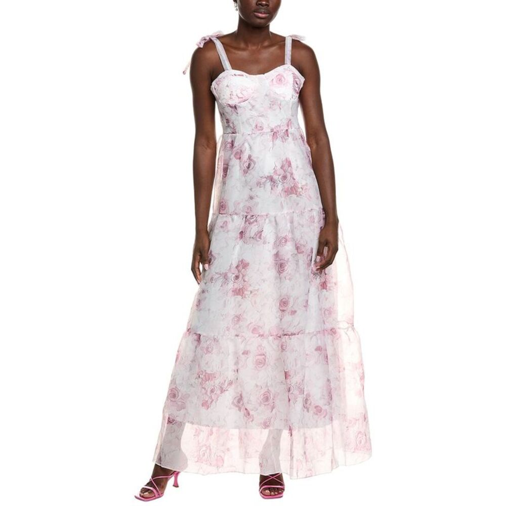 Ipponelli Womens  Tiered Organza Maxi Dress, Pink